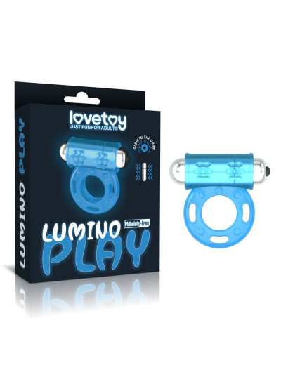 Голубое, светящееся в темноте эрекционное виброкольцо Lumino Play Vibrating Penis Ring