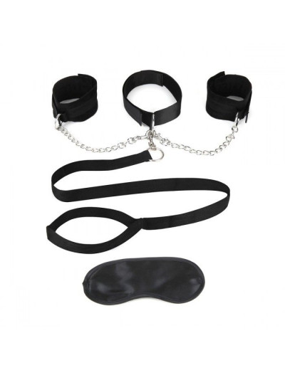 Чёрный ошейник с наручниками и поводком Collar Cuffs   Leash Set