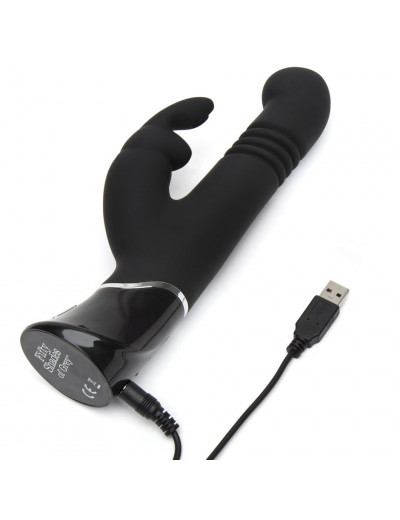 Черный хай-тек вибратор Greedy Girl Thrusting Rabbit Vibrator - 22,8 см.