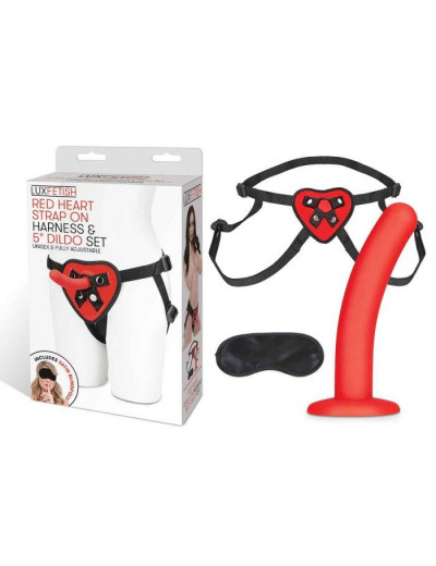 Красный поясной фаллоимитатор Red Heart Strap on Harness   5in Dildo Set - 12,25 см.