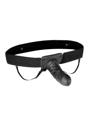 Чёрный полый страпон с вибрацией Unisex Vibrating Hollow Strap-On - 14 см.