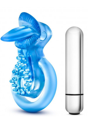 Голубое эрекционное виброкольцо 10 Function Vibrating Tongue Ring