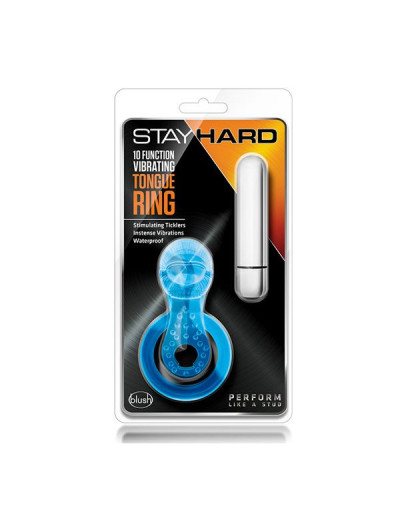 Голубое эрекционное виброкольцо 10 Function Vibrating Tongue Ring