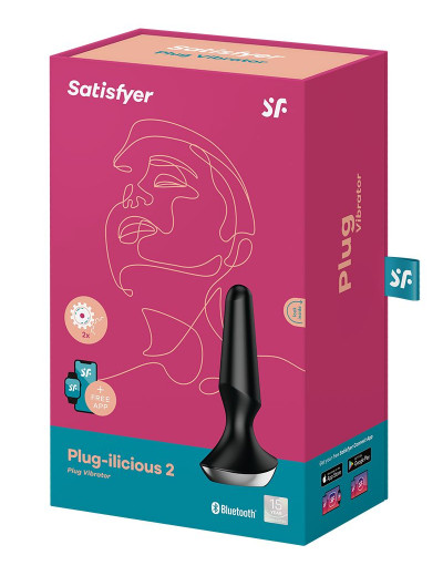 Черная анальная пробка с вибрацией Satisfyer Plug-ilicious 2 - 14 см.