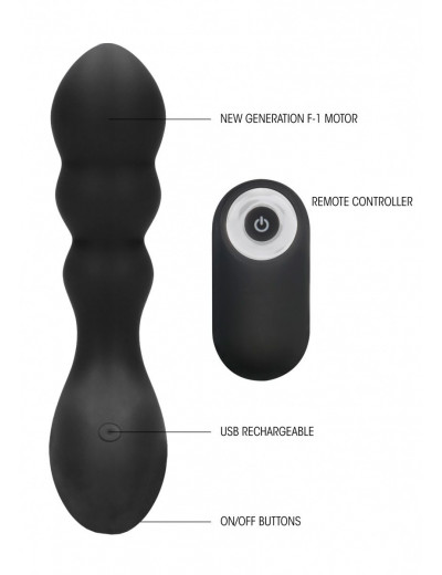 Черный массажер простаты с пультом N 78 Rechargeable Anal Stimulator - 12 см.