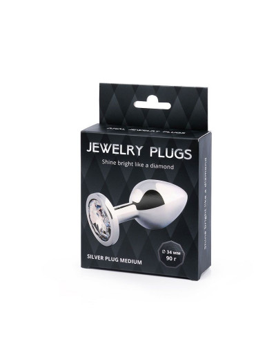 Анальная пробка SILVER PLUG MEDIUM с прозрачным кристаллом - 8,2 см.