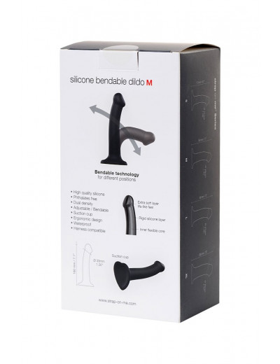 Черный фаллос на присоске Silicone Bendable Dildo M - 18 см.