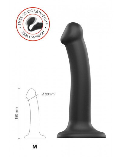 Черный фаллос на присоске Silicone Bendable Dildo M - 18 см.