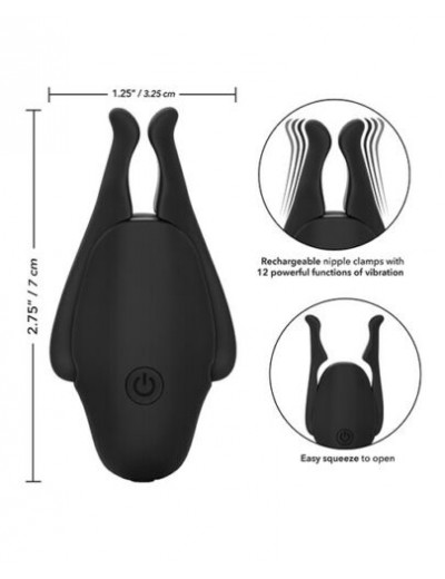 Черные виброзажимы для сосков Nipple Play Rechargeable Nipplettes