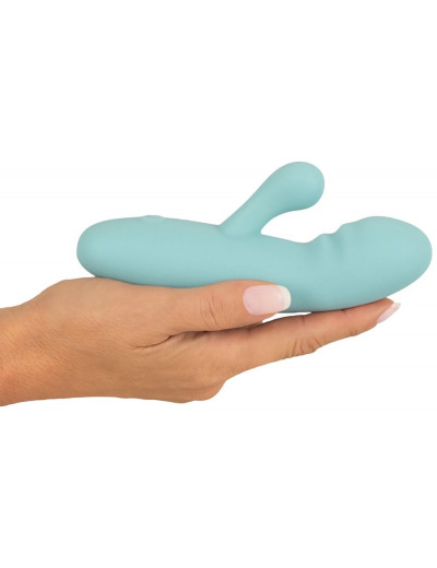 Бирюзовый мини-вибратор с клиторальным отростком Rabbit Vibrator - 15,5 см.