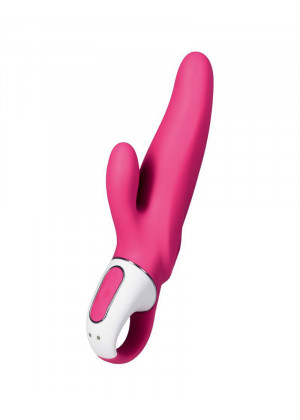 Ярко-розовый вибратор  Satisfyer Mr. Rabbit с клиторальным отростком - 22,1 см.