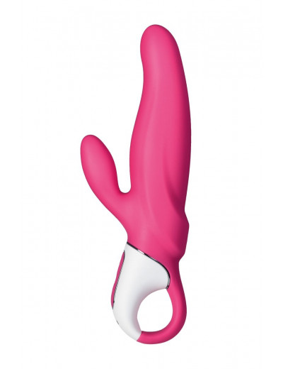 Ярко-розовый вибратор  Satisfyer Mr. Rabbit с клиторальным отростком - 22,1 см.