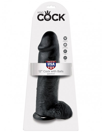 Чёрный фаллоимитатор-гигант 12  Cock with Balls - 30,5 см.