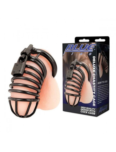 Черная металлическая клетка с замком Deluxe Chastity Cage