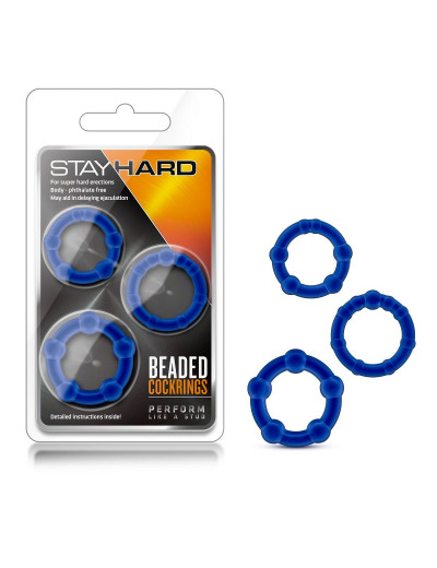 Набор из 3 синих эрекционных колец Stay Hard Beaded Cockrings