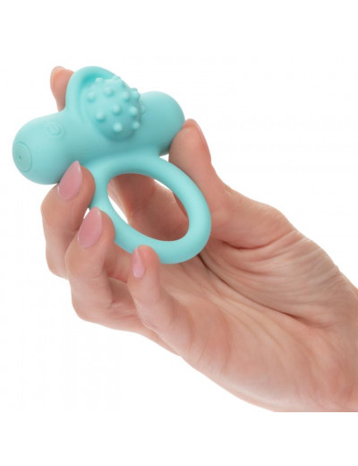 Аквамариновое эрекционное виброкольцо Silicone Rechargeable Nubby Lover’s Delight