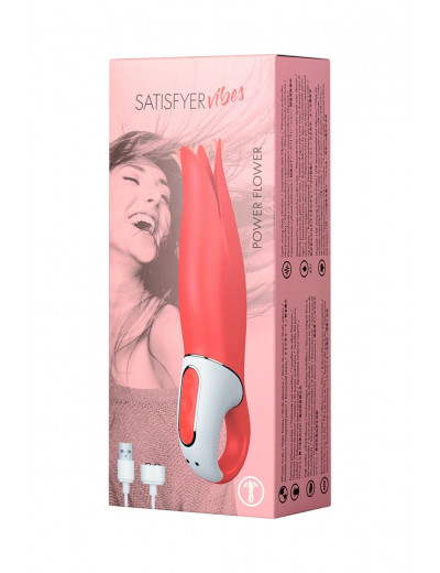 Красный вибратор Satisfyer Power Flower с лепестками - 18,8 см.