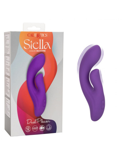 Фиолетовый вибратор-кролик Stella Liquid Silicone Dual Pleaser - 17,25 см.