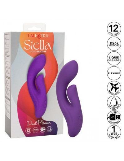 Фиолетовый вибратор-кролик Stella Liquid Silicone Dual Pleaser - 17,25 см.