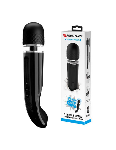 Черный мощный жезловый вибратор с изогнутой ручкой Charming Massager - 24 см.