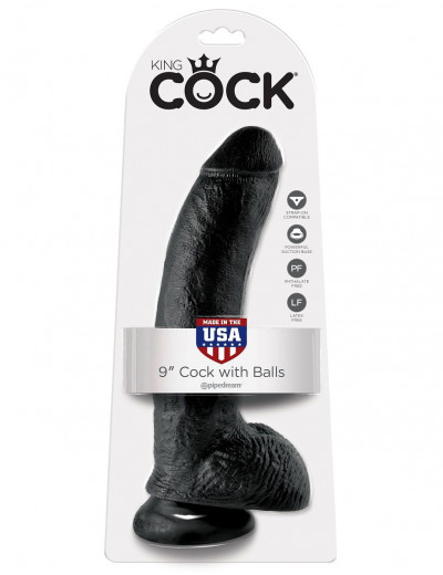 Чёрный фаллоимитатор 9  Cock with Balls - 22,9 см.