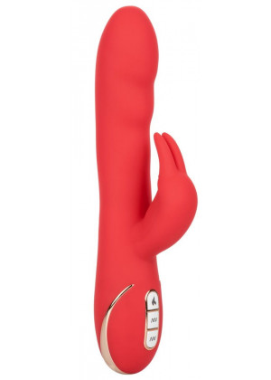 Красный вибромассажер-кролик с функцией нагрева Heated Silicone Ultra-Soft Rabbit - 21,5 см.