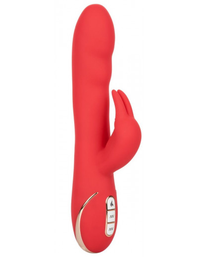 Красный вибромассажер-кролик с функцией нагрева Heated Silicone Ultra-Soft Rabbit - 21,5 см.