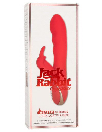 Красный вибромассажер-кролик с функцией нагрева Heated Silicone Ultra-Soft Rabbit - 21,5 см.