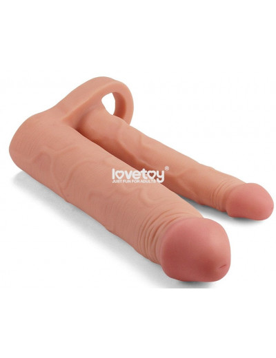 Телесная насадка для двойного проникновения Add 2 Pleasure X Tender Double Penis Sleeve - 20 см.