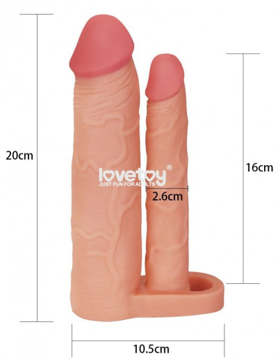 Телесная насадка для двойного проникновения Add 2 Pleasure X Tender Double Penis Sleeve - 20 см.