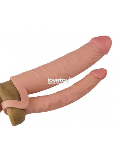 Телесная насадка для двойного проникновения Add 2 Pleasure X Tender Double Penis Sleeve - 20 см.