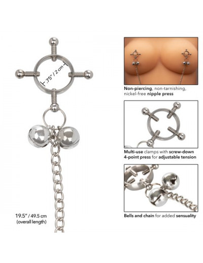 Металлические зажимы для сосков на цепочке Nipple Grips 4-Point Nipple Press with Bells