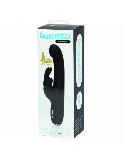 Чёрный вибратор Slimline G-Spot Rechargeable Rabbit Vibrator - 24,1 см.