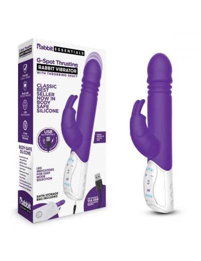 Фиолетовый пульсирующий вибромассажер G-Spot Thrusting Rabbit - 24 см.