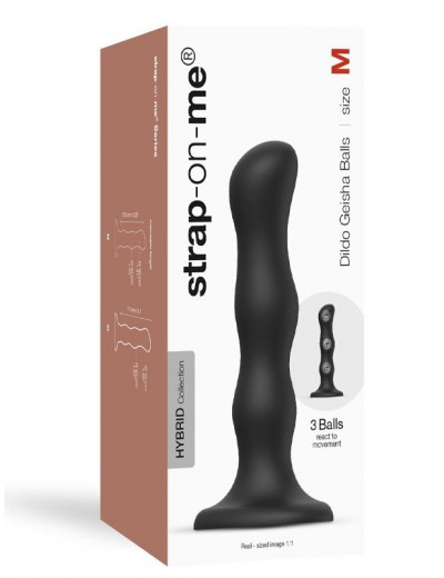 Черная насадка Strap-On-Me Dildo Geisha Balls size M