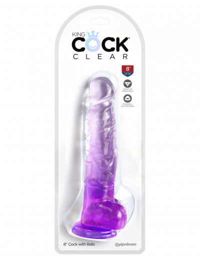 Фиолетовый фаллоимитатор с мошонкой на присоске 8’’ Cock with Balls - 22,2 см.