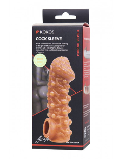 Телесная закрытая насадка с шариками Cock Sleeve 010 Size M - 15,6 см.