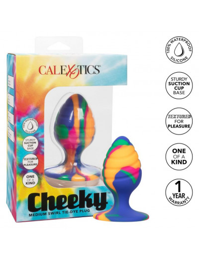 Яркая анальная пробка Cheeky Medium Swirl Tie-Dye Plug - 7,5 см.