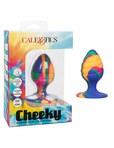 Яркая анальная пробка Cheeky Medium Swirl Tie-Dye Plug - 7,5 см.