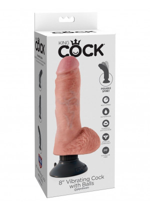 Вибромассажер со съёмной присоской 8  Vibrating Cock with Balls - 20,3 см.