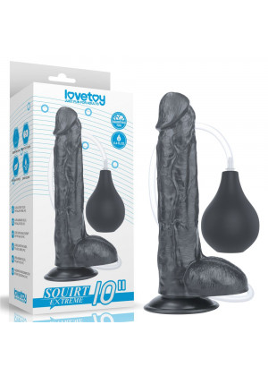 Черный фаллоимитатор-гигант с грушей 10 Squirt Extreme Dildo - 25,5 см.