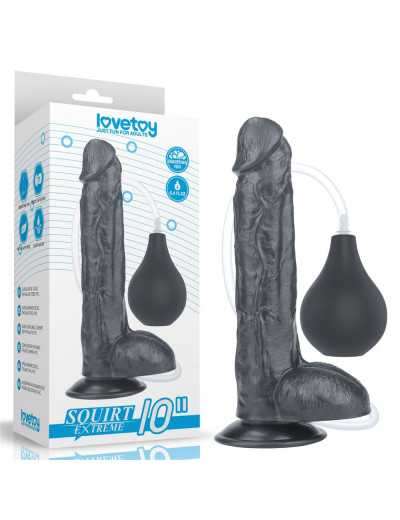 Черный фаллоимитатор-гигант с грушей 10 Squirt Extreme Dildo - 25,5 см.