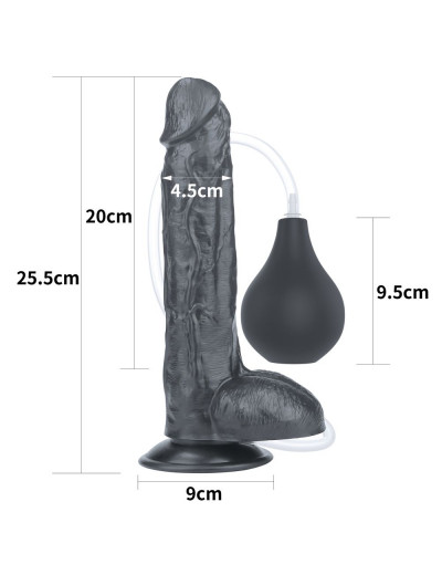 Черный фаллоимитатор-гигант с грушей 10 Squirt Extreme Dildo - 25,5 см.