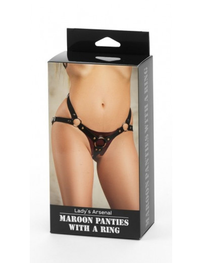 Бордовые трусики с кольцом под насадки и замшевыми ремешками Maroon Panties With A Ring