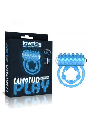 Голубое, светящееся в темноте виброкольцо Lumino Play Vibrating Penis Ring