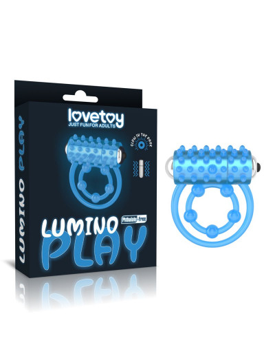 Голубое, светящееся в темноте виброкольцо Lumino Play Vibrating Penis Ring