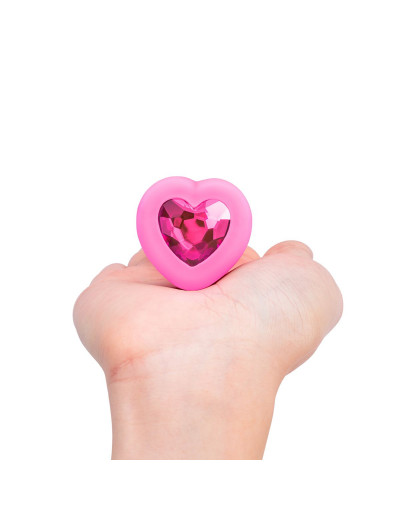 Розовый анальный плаг с кристаллом-сердцем Vibrating Heart Shape Jewel Plug S-M