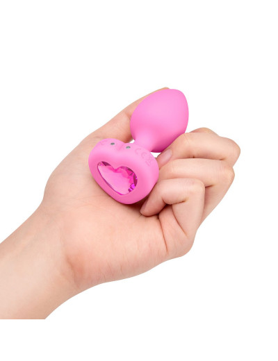 Розовый анальный плаг с кристаллом-сердцем Vibrating Heart Shape Jewel Plug S-M