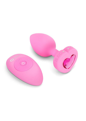 Розовый анальный плаг с кристаллом-сердцем Vibrating Heart Shape Jewel Plug S-M