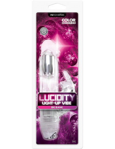 Прозрачный вибратор с клиторальным зайкой Lucidity Big Bang Light Up Vibe - 16 см.